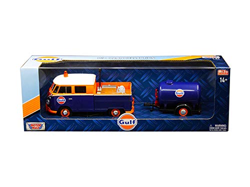 Volkswagen Service Pickup Truck with Plastic Oil Tank Gulf Oil 1/24 Diecast Model Car by Motormax 79610
