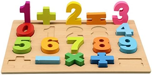 Motrent Stand Up Wooden Number Puzzle Board Toy for Kids, with 10 Numbers and 5 Math Signs