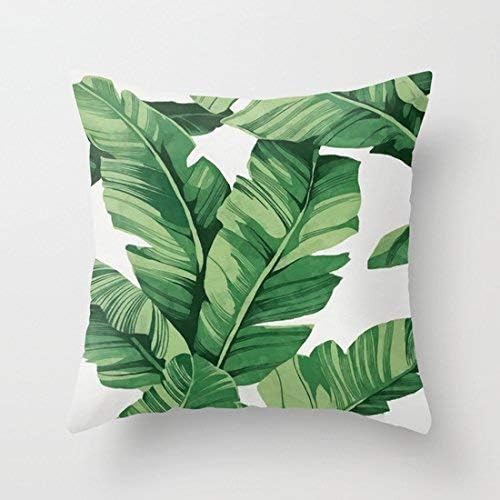 HENBEERS Tropical Banana Leaves Cotton Canvas Pillow Case 18 x 18 Inches Square Cushion Cover for Sofa Print Two Side