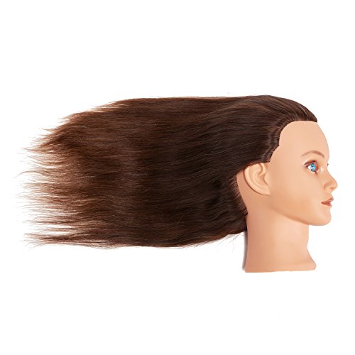 Traininghead 18-20'' 100% Human Hair Mannequin Head Practice Training Doll Head Cosmetology Female Mannequin Manikin Head (Dark Brown)