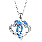 Victoria Jewelry 925 Sterling Silver Created Blue Opal Birthstone Heart Shaped Pendant