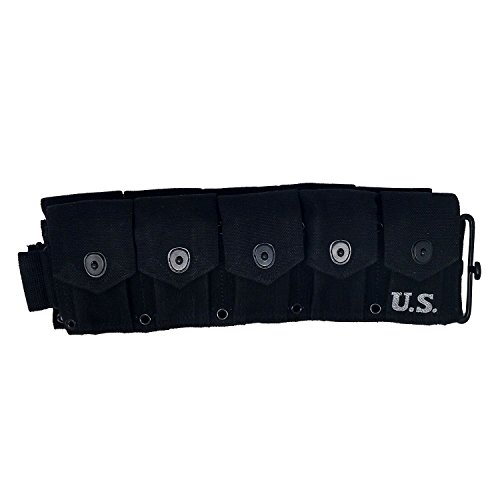 Ultimate Arms Gear M1 M-1 Garand Rifle U.S. Military WWII Reproduction 10 Pocket Utility Pouch Cartridge .30-06 Ammunition Rounds Ammo Tool Heavy Duty Canvas Waist Belt, Black