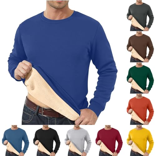 Mens Fleece Sweatshirts Warm Solid Color Pullover Classic Long Sleeve Crewneck Jumpers Oversize Comfortable Tops Causal Sport Shirts for Autumn and Winter (01-1-Blue, M)