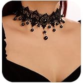 Denifery Black Lace Choker Necklaces Vintage Crystal Pendant Necklace Punk Chain Accessories for Women (Style 4)