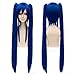 GOOACTION 100cm/39 Women Long Anime Straight Dark Blue Bangs Wig with Two Clip On Ponytails for Fairy Tail Wendy Marvell Halloween Cosplay Synthetic Hair Wigs