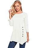 BLUETIME Womens Long Sleeve Irregular Hem Casual T-Shirt Blouse Tops with Buttons (XL, White)
