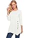 BLUETIME Womens Long Sleeve Irregular Hem Casual T-Shirt Blouse Tops with Buttons (XL, White)