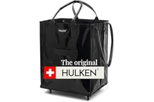 HULKEN (Medium, Black) Reusable Grocery Bag On Wheels, Shopping Trolley, Rolling Tote, Zipper Closure, Lightweight, Carries Up to 66 lb, Folds Flat, Unbreakable Handles