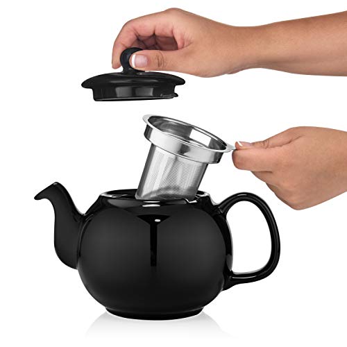 SAKI Large Porcelain Teapot, 48 Ounce Tea Pot with Infuser, Loose Leaf