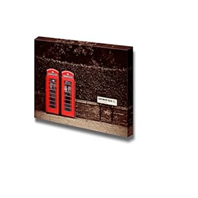 Canvas Prints Wall Art - Red Telephone Booth/Box in London Street Vintage/Retro Style | Modern Wall Decor/Home Decoration Stretched Gallery Canvas Wrap Giclee Print & Ready to Hang - 12" x 18"