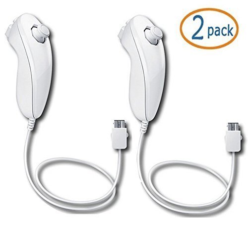 WOVTE White Nunchuck Controller for Nintendo Wii Video Game Pack of 2 WOVTE White Nunchuck Controller for Nintendo Wii Video Game Pack of 2