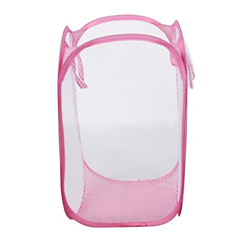 Clearance Deal! Hot Sale! Laundry Clothes Basket Storage Basket, Fitfulvan Foldable Pop Up Washing Laundry Basket Bag Hamper Mesh Storage (Pink)