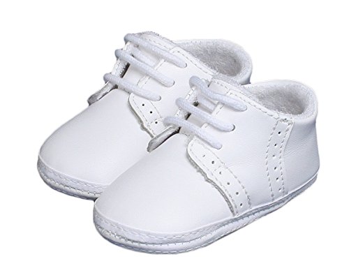 Baby Boys All White Genuine Leather Saddle Oxford Crib Shoe with Perforations - 4
