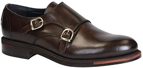 Italian Double Monk Strap Shoes Handmade in Brown Leather