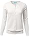 Women's Button Down Crew Neck Long Sleeve Soft Knit Cardigan Sweater Ivory M
