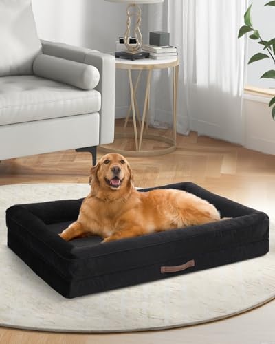 Orthopedic XXL Dog Bed for Giant Dogs, Non-Slip Bottom with Washable Cover | Waterproof, Machine Washable, Removable Cover, Egg Foam, Four-Sided Bolster, Joint Pain Relief, Senior Dogs, Black Dog Bed