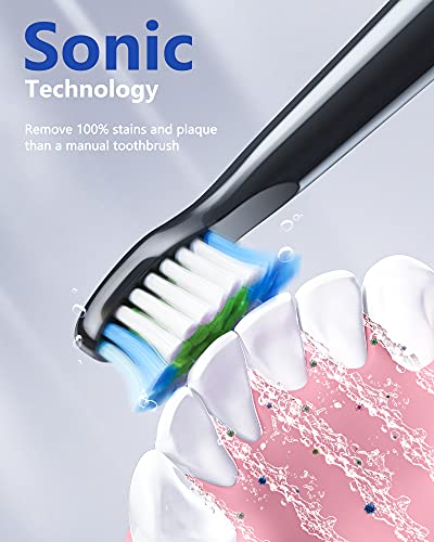 Electric Toothbrush for Adults , with 8 Bursh Heads 5 Modes 2 Hours Charging for 30 Days Use Lithium Battery Power Rechargeable Toothbrush 40,000 VPM Whitening Cleaning Black Wepklin