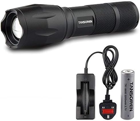 Xnrong TANSOREN Zoom LED Torch 1000 Lumens Ultra Bright Tactical Waterproof Handheld Flashlight Included Rechargeable 18650 Battery and Charger