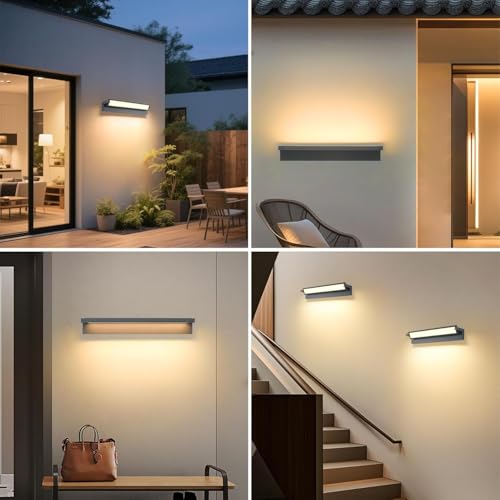 52W LED Wall Sconce, Interior and Exterior Wall Sconce, 3000K Outdoor Lighting with 350° Rotating Panel, Outdoor Wall Light with IP65 Waterproof Protection, Garden and Terrace, Dark Grey