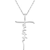 PRAYMOS Faith Cross Necklace for Women 925 Sterling Silver Pendant Necklace With Birthstone Initial Christian Religious Confirmation Baptism Gifts