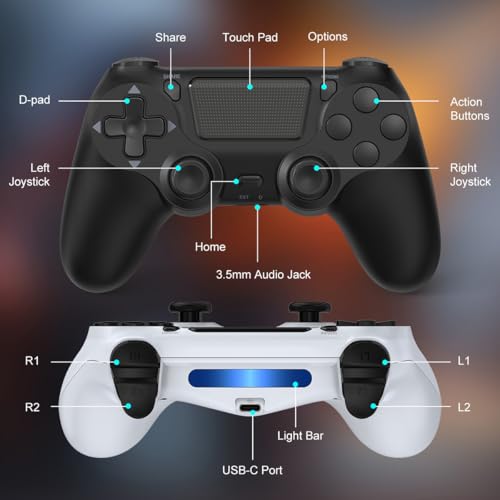 Wuthur 2 Pack Wireless Controller Compatible with PS4 / Pro/Slim (Black & White)
