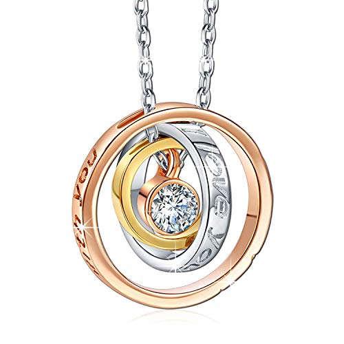 BGAFLOVE Mom's Birthday Gifts "Mom I Love You" & "Always be with You" Love Ring Pendant Necklace, Fashion Jewelry for Women, Anniversary Easter Present for Wife, Aunt, Nana, Daughter