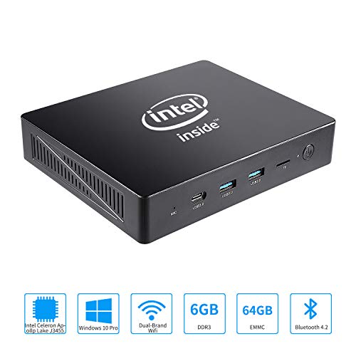 Desktop Mini PC Quad-Core Intel Celeron Apollo Lake J3455 Processor (up to 2.3GHz),6G LPDDR4/eMMC 64GB Windows 10 (64-bit) HDMI&VGA HD Display 2.4G+5G Dual WiFi USB 3.0/BT 4.2 M.2 SSD