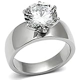 Wide Band Solitaire CZ Womens Stainless Steel Wedding Ring-5