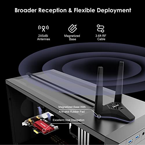 AX5400 WiFi 6E WLAN PCIe Card for PC with Bluetooth 5.3, WAVLINK 5378 Mbps Tri Band WiFi 6E PCIe WLAN Card, Intel WiFi 6E Chip, WPA3, Magnetic Base Antennas for Windows 11/10 (64 Bit) Desktop PC