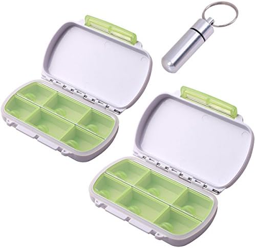 Medicine Pill Case, Qtimal 2 Pack Portable Vitamin Organizer Box for Purse with 1 Waterproof Aluminum Keychain Medication Holder