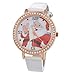 Souarts Artificial Leather Rhinestone Christmas Father Santa Claus Quartz Wristwatch Watch White