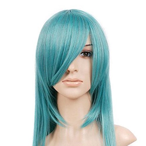 Teal Blue Green Medium Length Straight Anime Cosplay Wig Costume Wig
