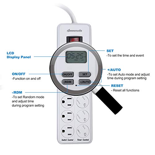 DEWENWILS 8Outlet Power Strip with Timer (4 Timed/ 4 Always On