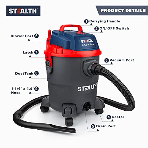 STEALTH 5 Gallon 5.5 Peak HP Wet Dry Vacuum Cleaner, Powerful Suction 3