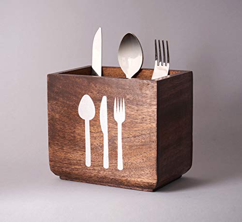 Christmas Gifts Wooden Utensil Cutlery Holder Caddy Flatware and Silverware Organizer Spoons, Forks, Knifes and Napkin Supplies - Thumbnail 2