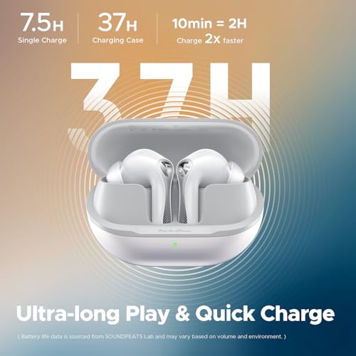 SoundPEATS Air5 Pro Wireless Earbuds with Adaptive Hybrid Noise Cancellation, Bluetooth 5.4 with Qualcomm Snapdragon Sound, 6 Mics aptX Lossless, LDAC LC3 Hi-Res Audio Bluetooth Earphones, 37H, APP
