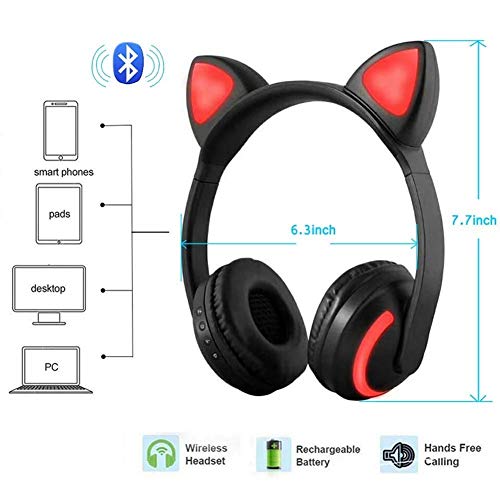 Luckyu Wireless Bluetooth Cat Ear Headphones with Mic 7 Colors LED
