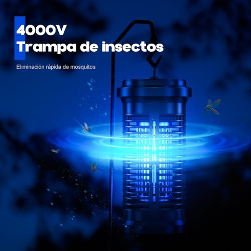 Lampara Antimosquitos, 20W Eléctrica Mata Mosquitos UV de 4000V, Matainsectos Eléctrico IPX4 para Interior y Exterior, 100㎡ Cobertura, Silenciosa y Segura para Hogar, Dormitorio, Jardín y Terraza