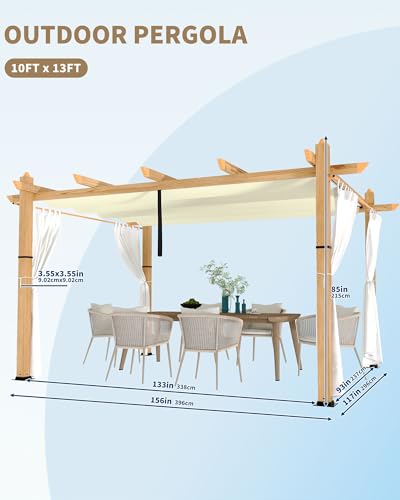 KYBOLT 10x13 Ft Outdoor Pergola with Retractable Canopy and Side Mesh Screens image 12