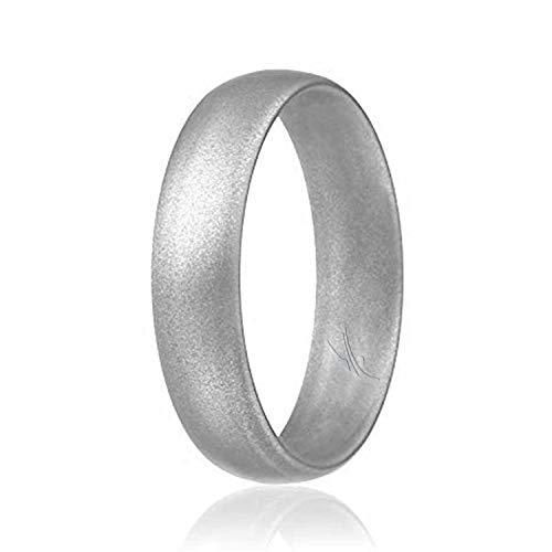 ROQ Silicone Wedding Ring for Women, Affordable Comfort Fit 6mm Love Metallic Silicone Rubber Wedding Bands - Silver - Size 7