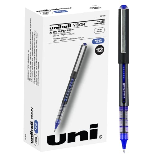 uniball Vision Rollerball Pens Fine Point Micro Tip, 0.5mm, Blue, 12 Pack Pricepulse