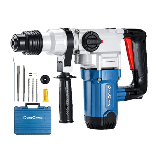 DongCheng 1-1/8Inch SDS Plus 9.2Amp Heavy Duty Power Electric Rotary Hammer Drill, Demolition Hammer for Concrete,Safety Clutch,with 3pcs Drill Bits,Flat Chisels,Point Chisels,Model#DZC03-28 (EA-03)