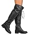 Nature Breeze FG08 Women Leatherette Over The Knee Lace Up Combat Boot - Black