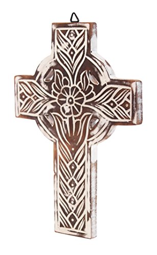 The StoreKing Wooden Decorative Wall Cross French Handmade Plaque Religious Altar Cross Home Living Room Home Decor (Design8)
