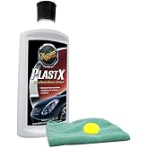 Meguiar's PlastX Clear Plastic Cleaner &amp; Polish (10 oz) Bundle with Microfiber Cloth &amp; Foam Pad (3 Items)