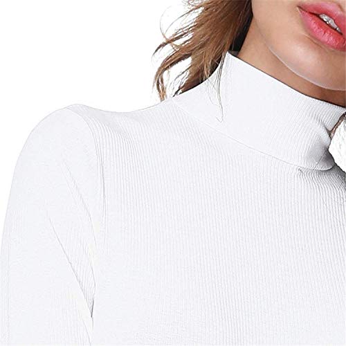 Alonea Slim Romper, Women High Collar Knitting Pits Long Sleeves Pure Color Jumpsuits Slim Romper Ladies Outfits (M, White ❤️)