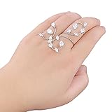 dnswez Adjustable CZ Cubic Zirconia Cluster 2 Finger Ring Twisted Vine Style Knuckle Rings for Women