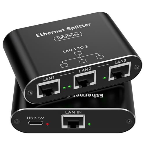 PVBCTCSID LAN Splitter 1 Auf 3 1000Mbps Netzwerk Switch Verteiler Gigabit Ethernet Switch 3 Port RJ45 LAN Kabel Splitter Unterstützt 3 Geräte Gleichzeitig Funktioniert mit Cat5/5e/6/6e/7/8 Kabeln thumbnail 1