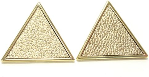 Artnouveau Elle Triangle Shaped Leather Stud Earrings (Gold)