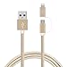 [Apple MFi Certified] 2 in 1 Dual Lightning USB Cable 3ft 1 M, HUNDA Nylon Braided USB Connector for Any Android and Apple Devices such as iPhone, iPad , Samsung, HTC, Nexus,Sony and more (Gold)